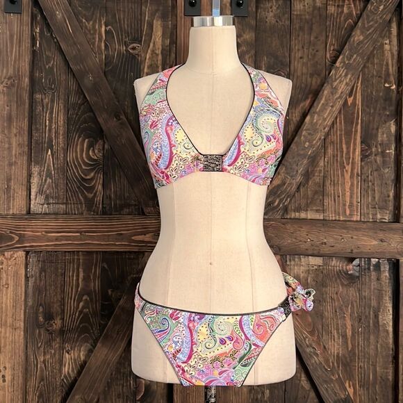 abs allen schwartz paisley halter bikini Set  Sz- Large - Picture 1 of 11